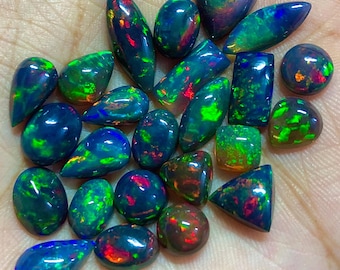AAA Ethiopian Welo Opal Cabochon Lot: Black Fire Mix-Shape Gemstones