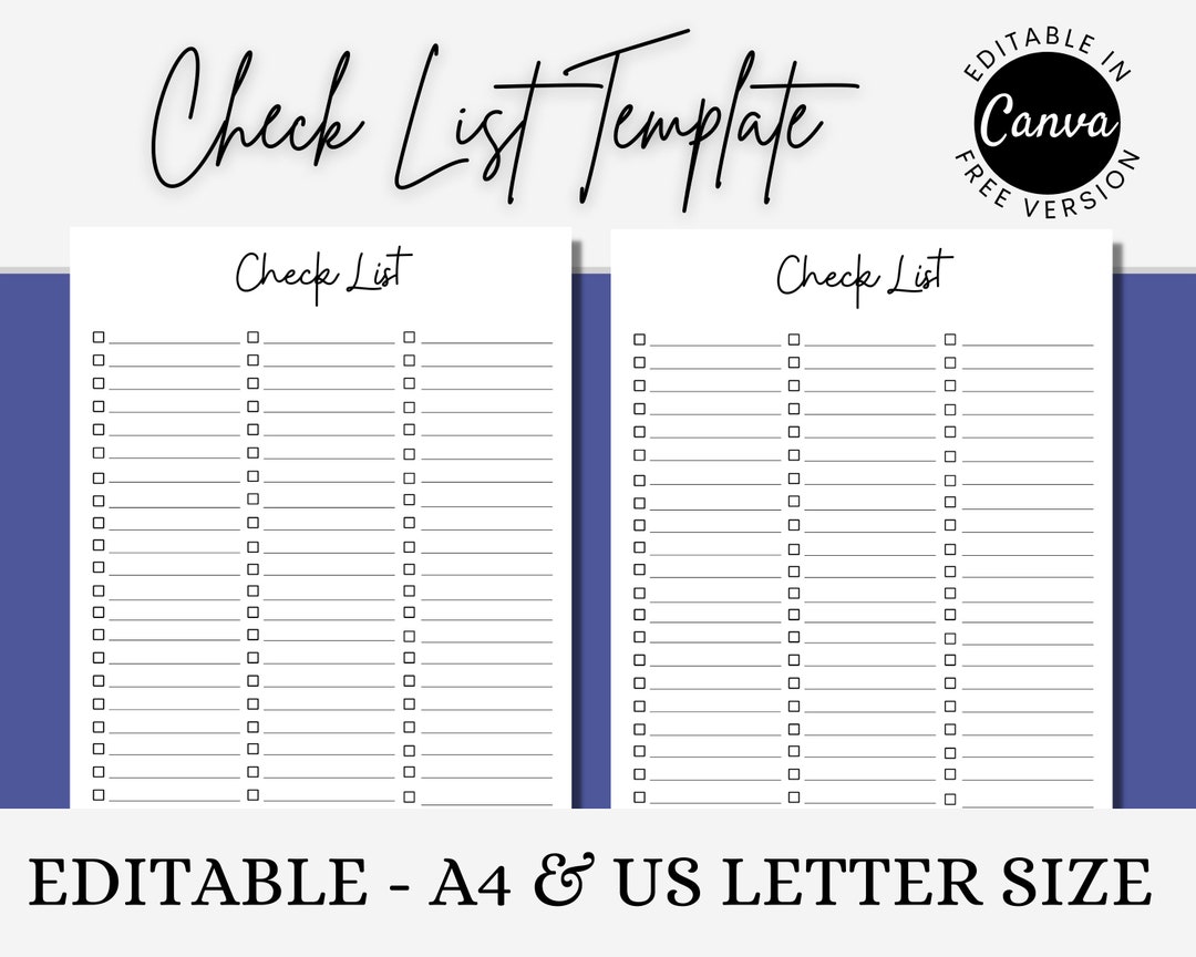 EDITABLE Check List I Printable I A4 & US Letter Sizes I PDF - Etsy España