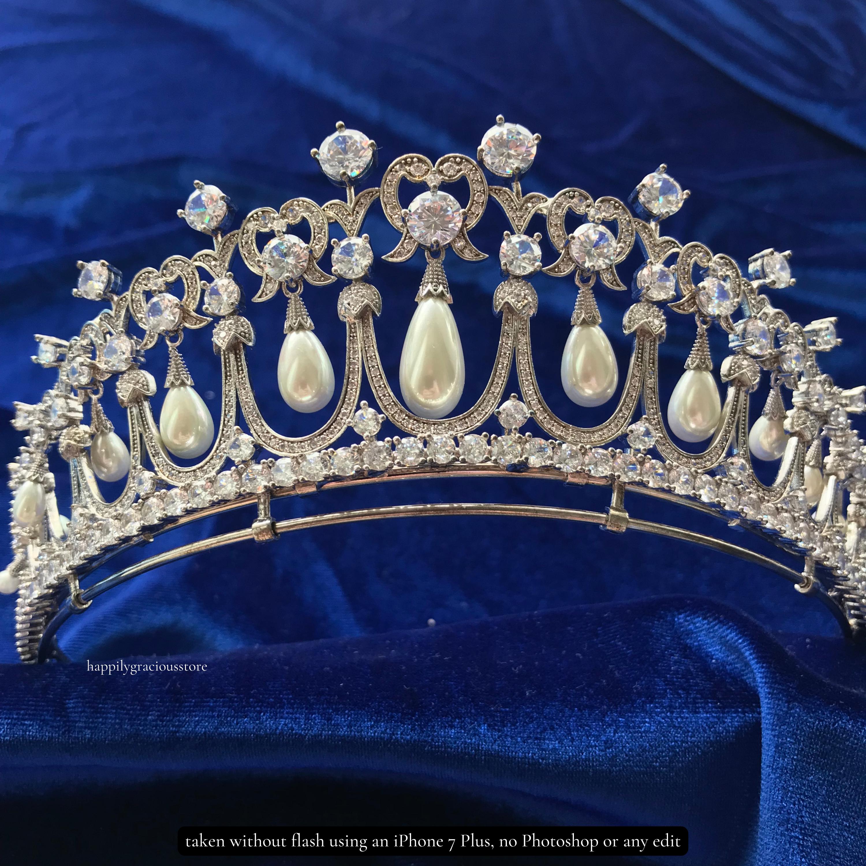 CZs diamonelle faux pearl tiara Cubic Zirconia Wedding Tiara Pearl Bridal Tiara | EDEN LUXE  main image 2