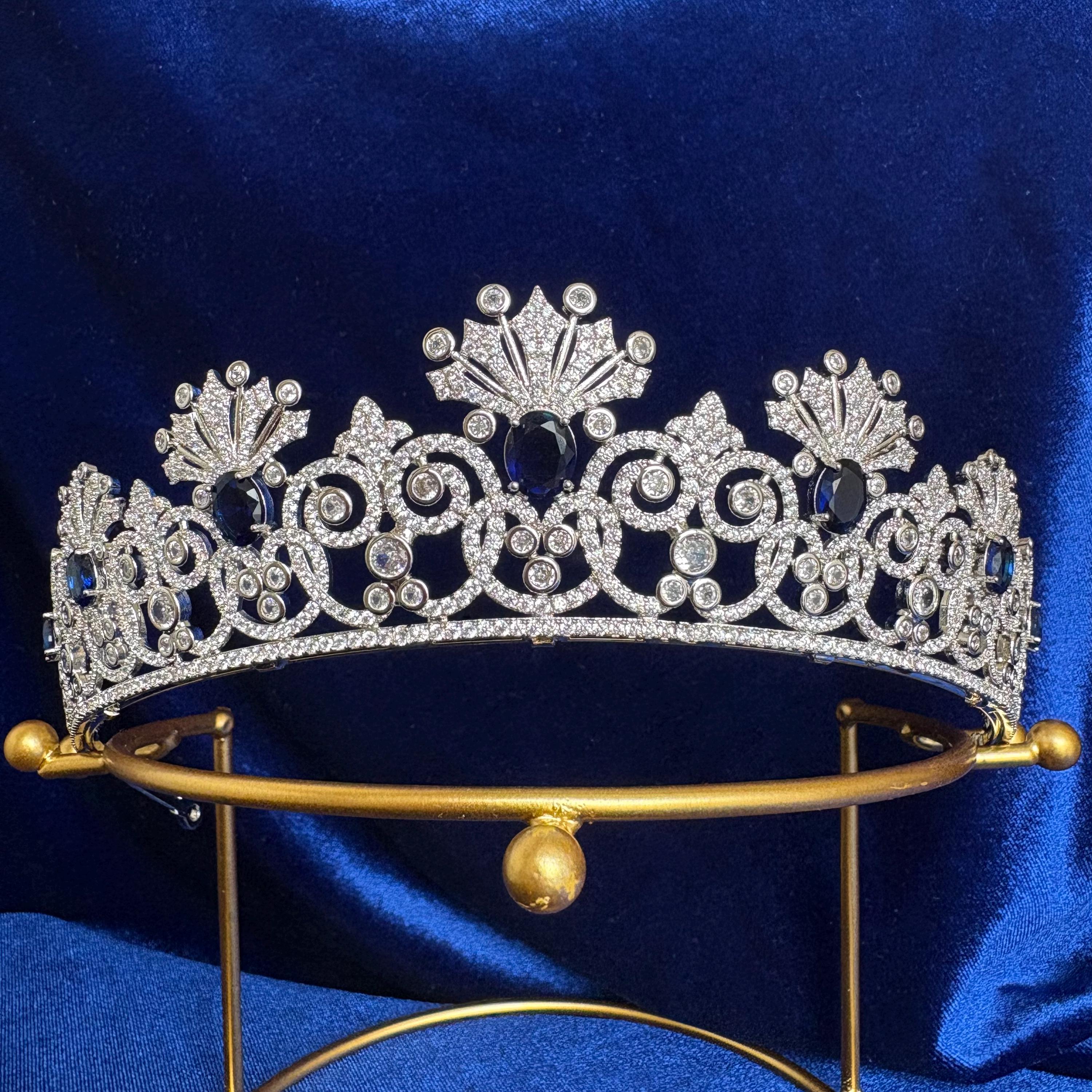 Something Blue Wedding Crown Bridal Empress Feodorovna Sapphire