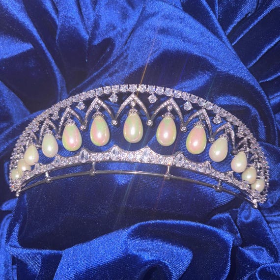Empress Alexandra Feodorovna's Drop Pearl Tiara Luxury CZ Royal