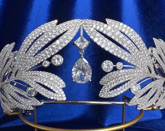 Greek Style Olive Wreath Full High Wedding Crown Laurel Leaf Motif