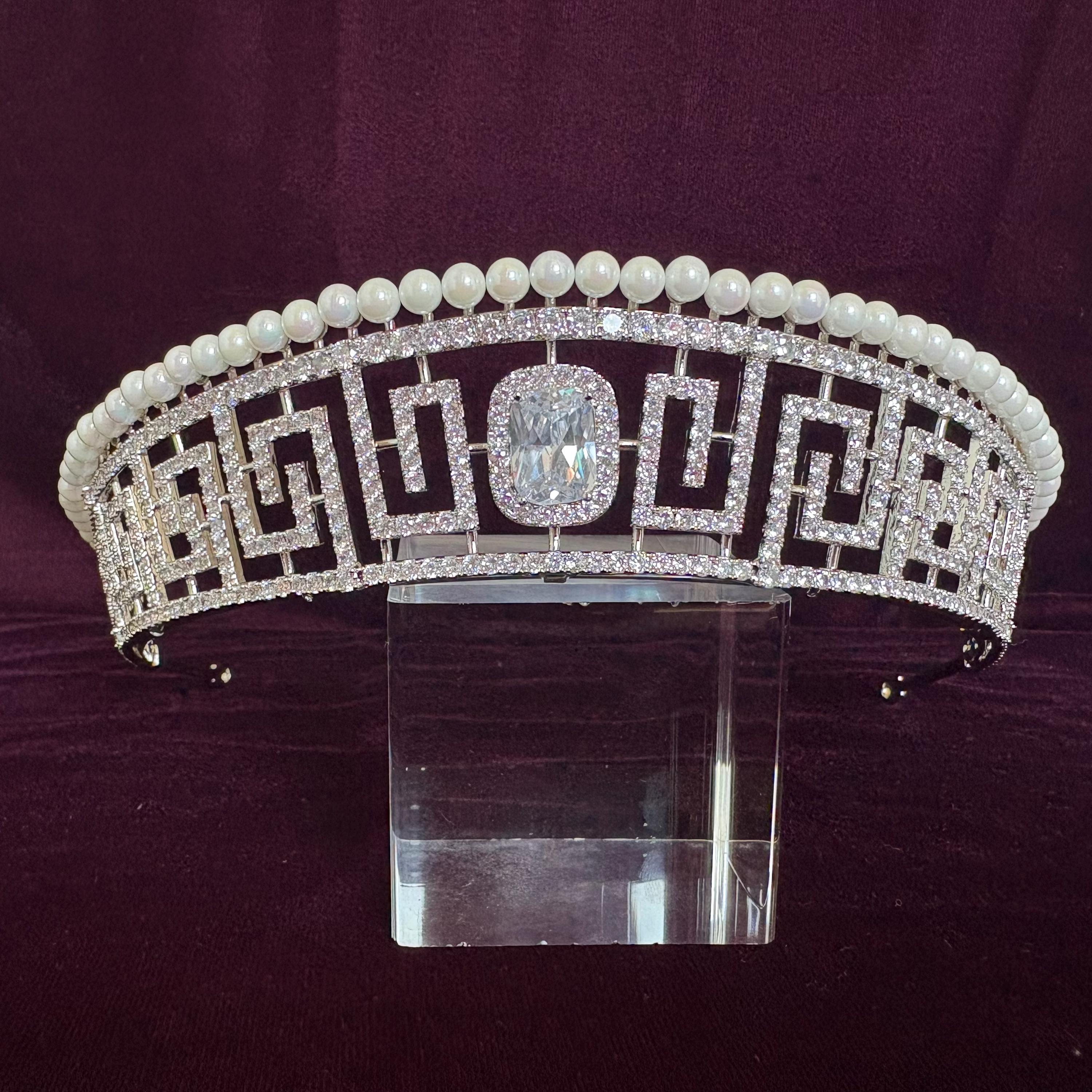 Pearl Art Deco Greek Geometrical Design Modern Wedding Crown Sparkling  Headpiece Vintage Style Glamorous American Diamond Bridal Tiara - Etsy
