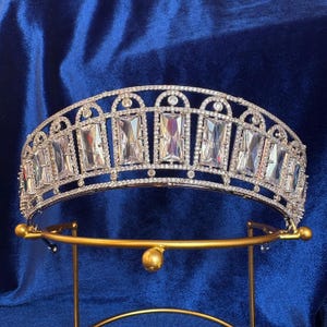 The Russian Aquamarine Kokoshnik Tiara Art Deco CZ Elegant Wedding Crown Bridal Headpiece Royal Replica Art Deco Fairytale Diadem Handmade