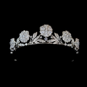 The Strathmore Rose Royal Tiara Kate Middleton Queen Mother Zirconia Diamond Bridal Wedding Crown Romantic Floral Headpiece Princess Diadem