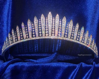 Tiara nupcial con flecos de la Reina María - Corona nupcial de la Reina Isabel II - Réplica de tiara real - Tocado nupcial con circonitas