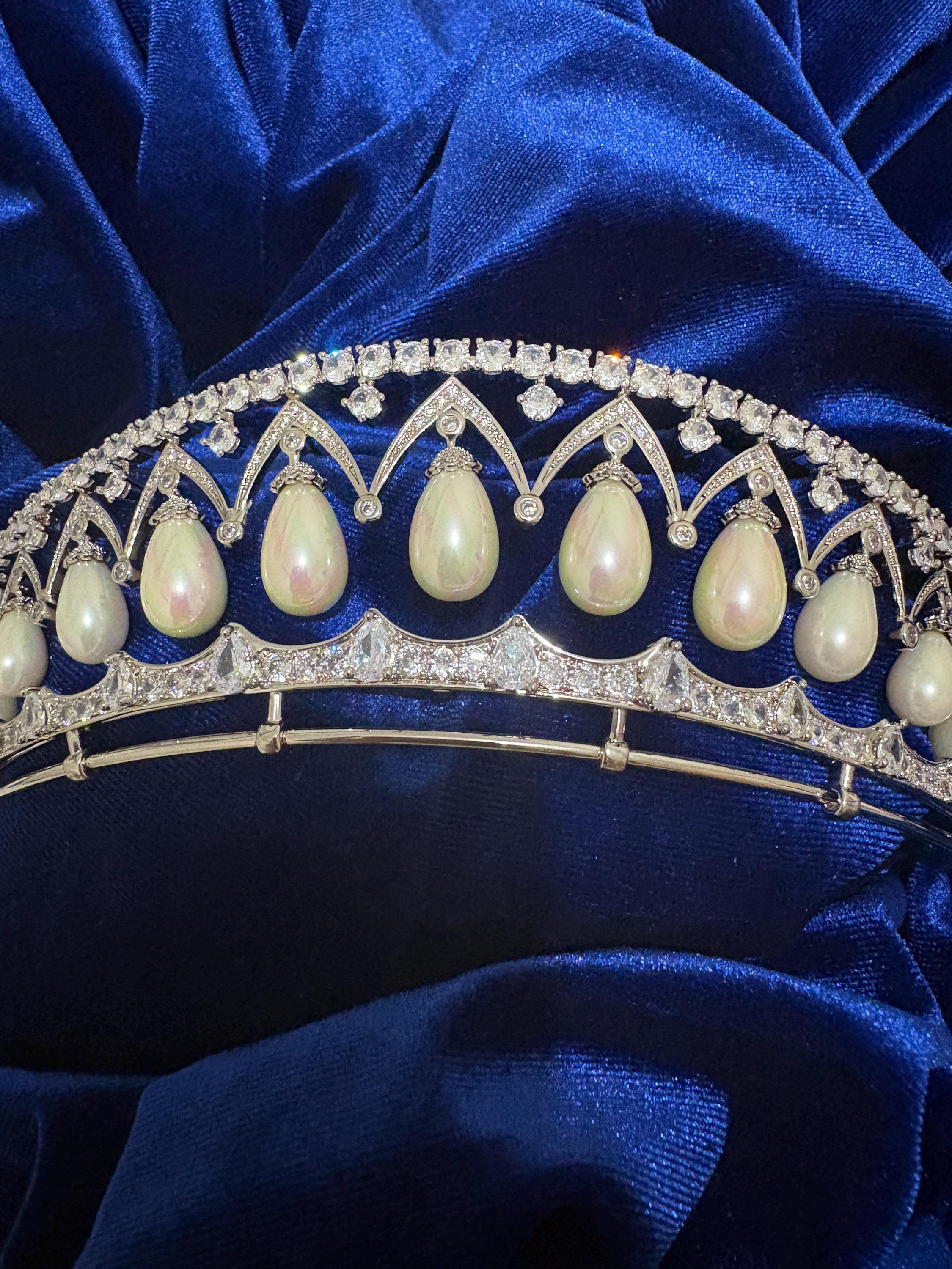 Empress Alexandra Feodorovna's Drop Pearl Tiara Luxury CZ Royal