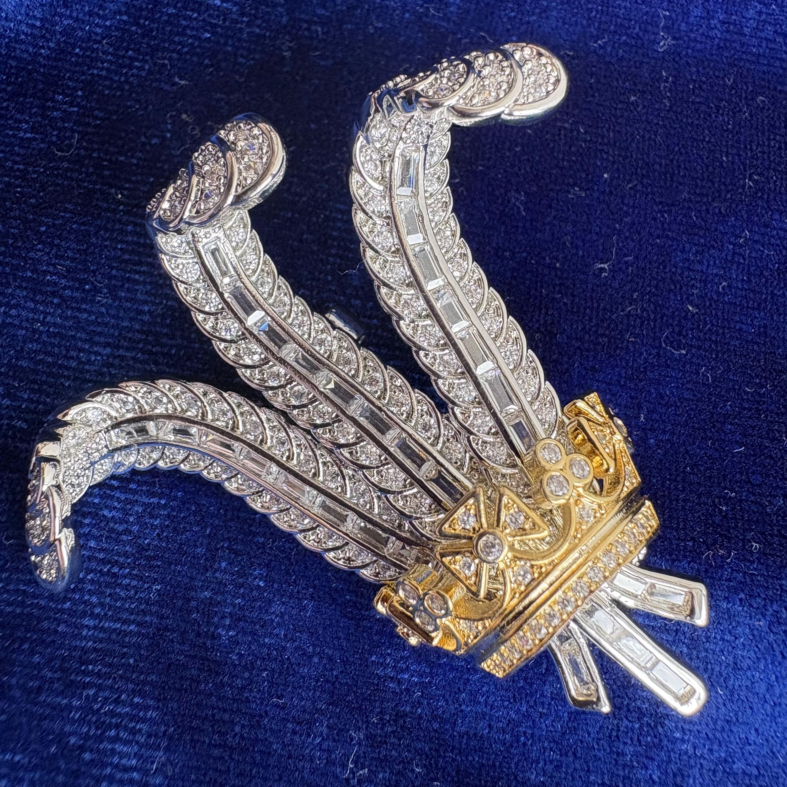 Prince Of Wales Strauß Drei Federn Brosche 5A CZ, 18k Gold Und