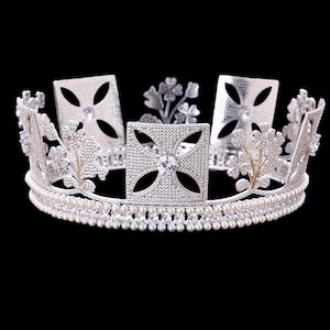 Queen Elizabeth II King George IV State Diamond Diadem Royal King Coronation Crown Regal Pearl Tiara for Bride Classic Theatre CZ Headpiece
