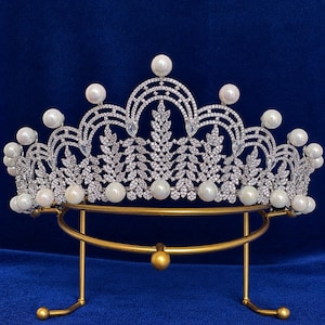 Lady Fermoy Tiara, brittiska kungahuset Ruth Baroness Fermoy mormor till Diana Spencer prinsessan av Wales pärla CZ bröllopskrona huvudbonad