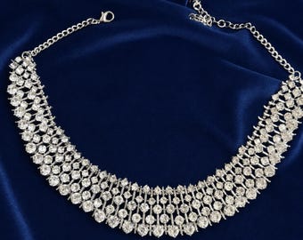 Kate Middleton Princess of Wales Duchess of Cambridge Silver Statement Crystal Collar Necklace Elegant Women Princess Style Royal Jewelry