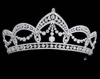 Art Deco Luxury Handmade Sparkling Cubic Zirconia Wedding Crown Baroque Bridal Tiara Vintage Queen Style Headpiece for Bride Baroque