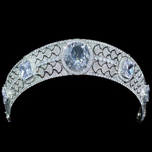 Vladimir Sapphire Kokoshnik Tiara High Jewelry Russian Kokoshnik Big Center CZ Diamond Regal Wedding Crown Large Bridal Full Diadem 30h work