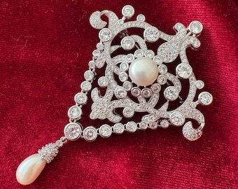 Victorian British Court Style Brooch Royal Inspired Pin with Premium Cubic Zirconia