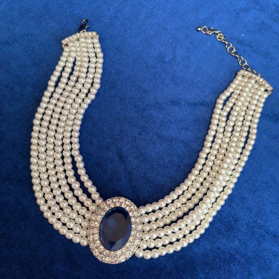 Something Blue Choker Cubic Zirconia Pearl Necklace Strands