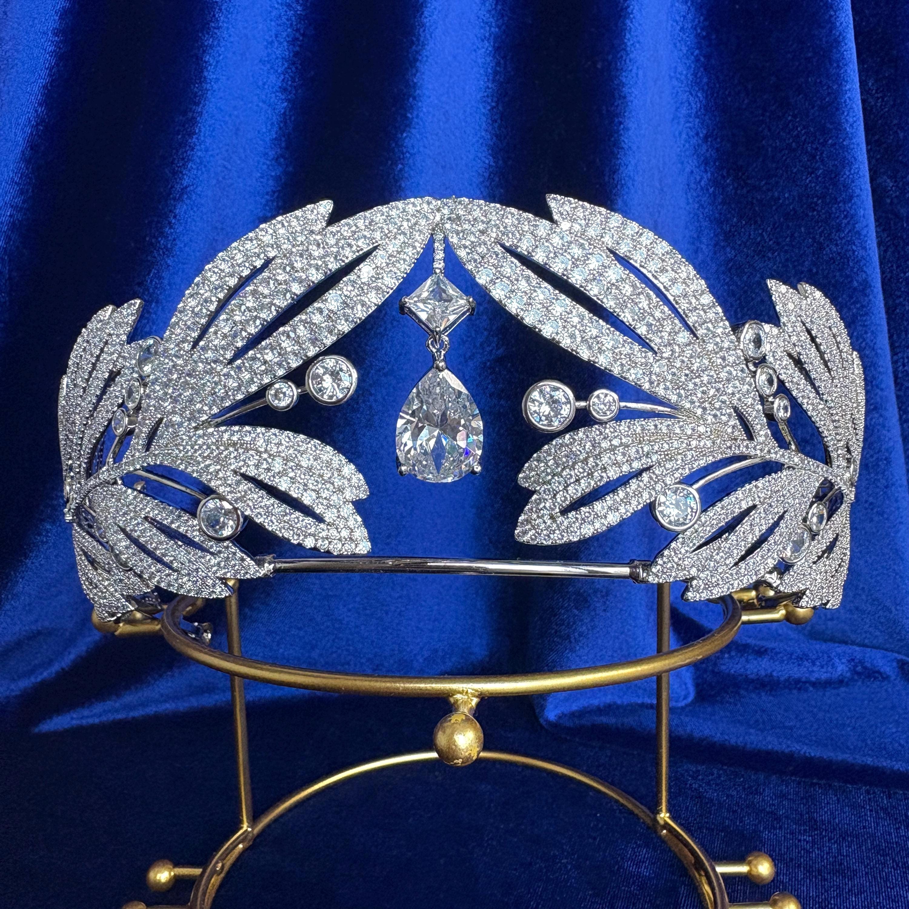Greek Style Olive Wreath Full High Wedding Crown Laurel Leaf Motif
