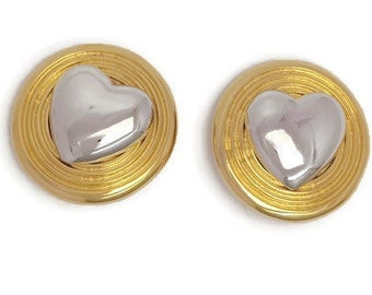 Vintage Jewelry Chic and Elegant Two Tone Heart Clip on Earrings