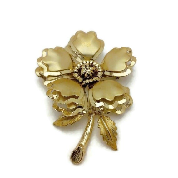 Large Gold Vintage Flower Brooch - image 5
