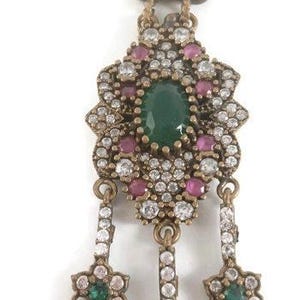 Turkish Sterling Silver Pendant with Cubic Zirconia, Rubies and Lab Emeralds