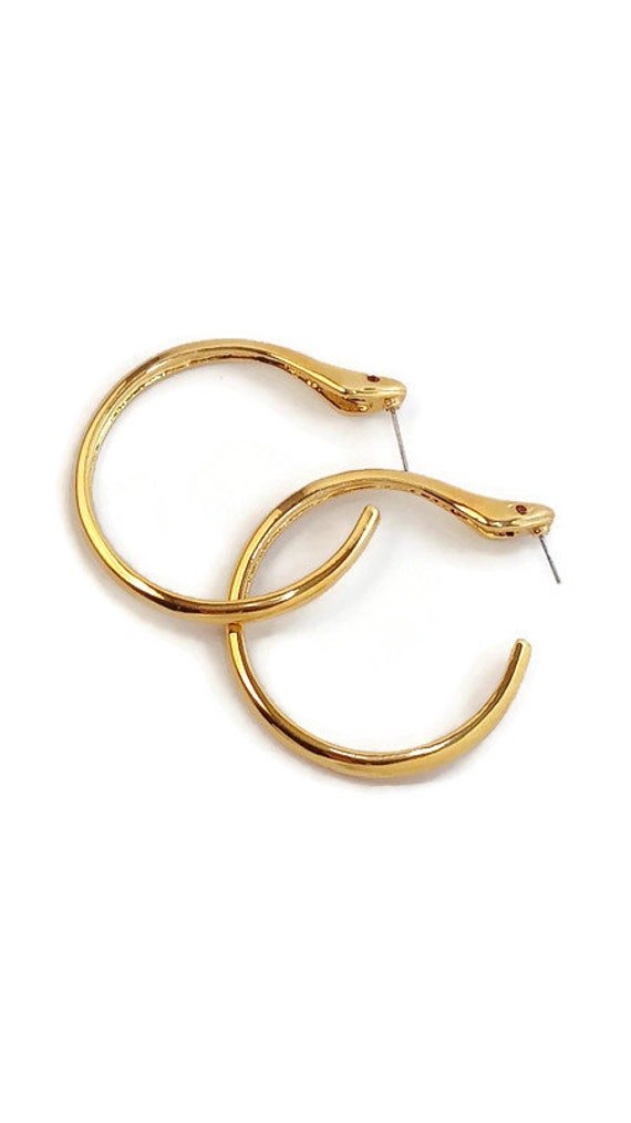 Designer Signed KJL Vintage Snake Hoop Earrings Ke