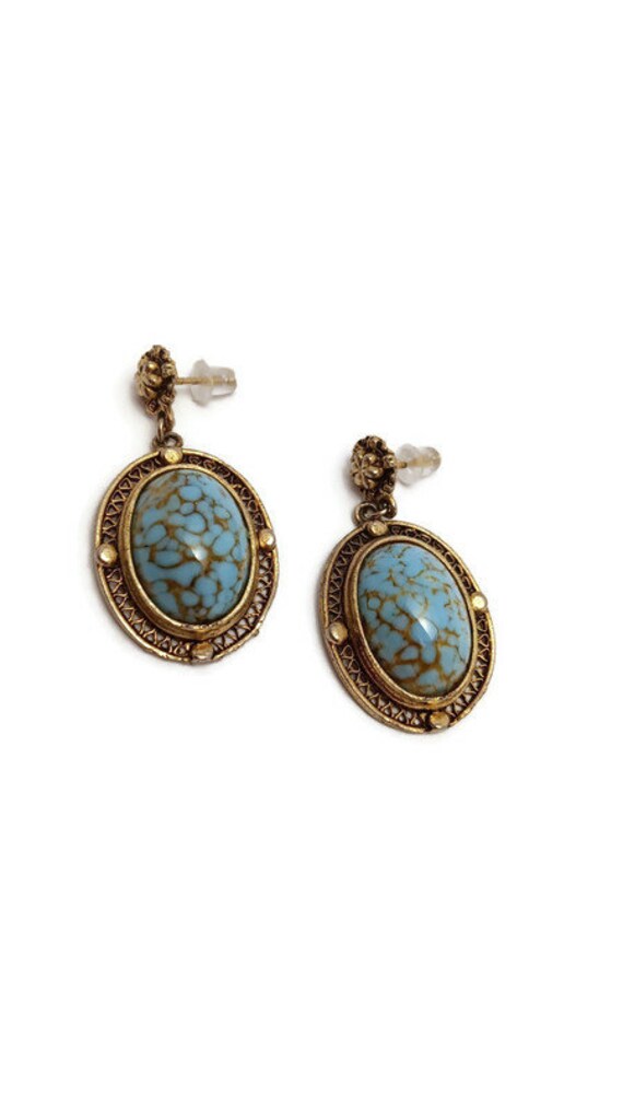 Vintage Jewelry Unique Turquoise Inspired Oval Gl… - image 4