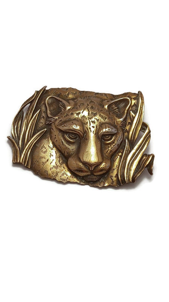 Signed JJ Bronze Panther Vintage Brooch