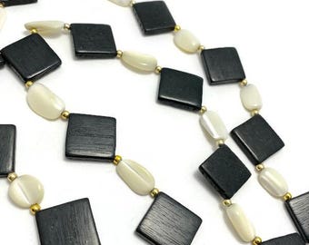 Vintage Mother of Pearl and Wood Bead Necklace