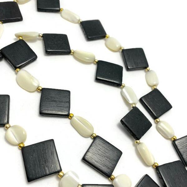 Vintage Mother of Pearl and Wood Bead Necklace