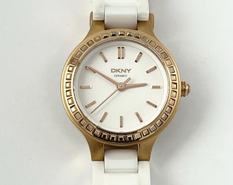 DKNY White Ceramic Ladies Bracelet Watch, Chambers NY2251,  Rose Gold, Stainless Steel, Waterproof