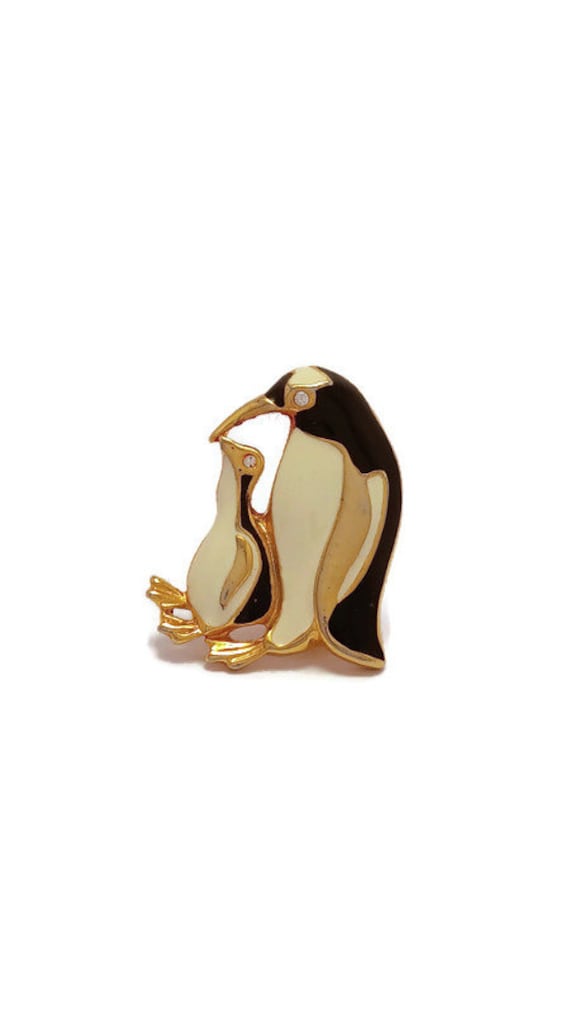 Vintage Mother and Baby Penguin Brooch, Penguin Gi