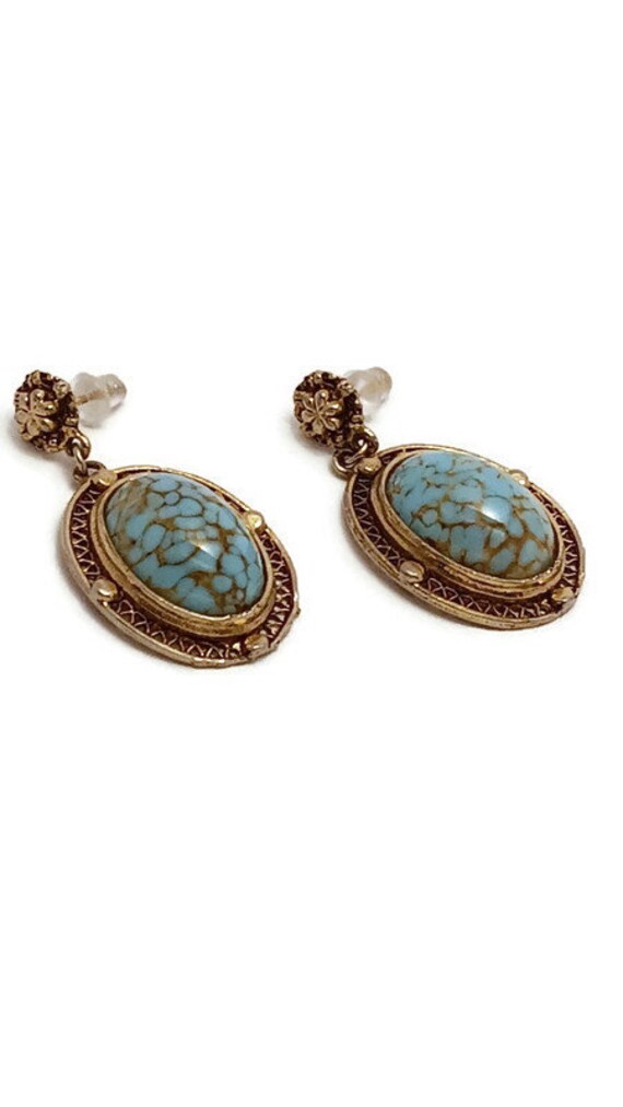 Vintage Jewelry Unique Turquoise Inspired Oval Gl… - image 2