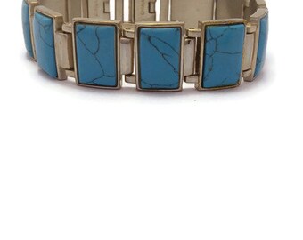 Bracelet Vintage Oriental - Métal Argenté Avec Fausse Turquoise - Style Bohème Chic