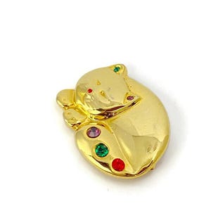 Vintage Gold Tone and Rhinestone Sleeping Cat Brooch