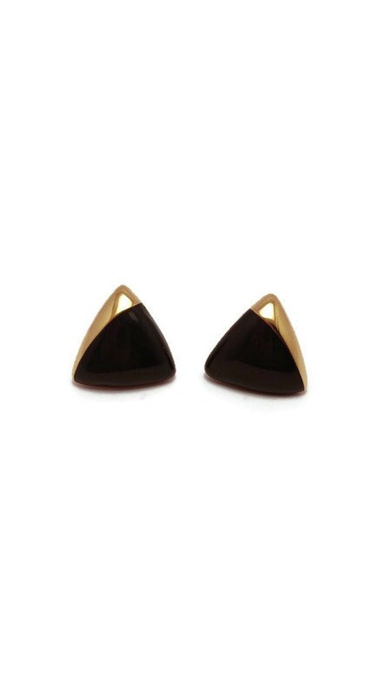 Signed MONET Vintage Black and Gold Triangle Post 