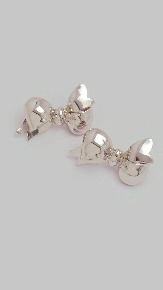 Signed MONET Vintage Silver Bow Earrings