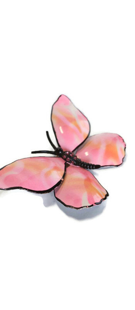 Vintage Pink Enamel Butterfly Brooch - Butterfly S