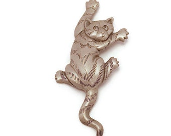 Mischievous Cat Brooch by Designer Signed J.J.