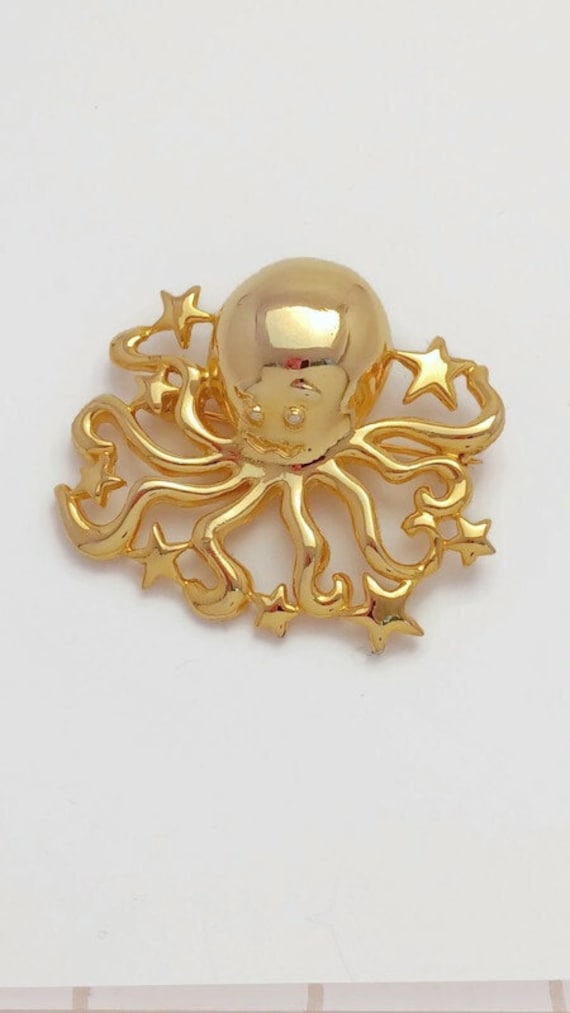 Whimsical Vintage Gold Octopus Brooch