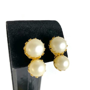 Vintage Castlecliff Double Faux Pearl Clip On Earrings