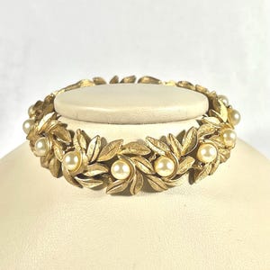 Vintage 1971 AVON Evening Creation Bracelet, Brushed Gold Tone and Faux Pearls