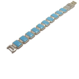 Vintage Faux Turquoise and Silver Tone Bracelet, Chunky Turquoise and Stainless Steel Bracelet, Unisex Jewelry