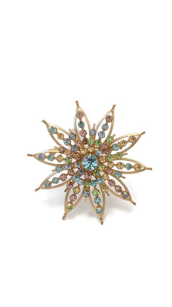 Vintage Pastel Rhinestone Starburst Flower Brooch