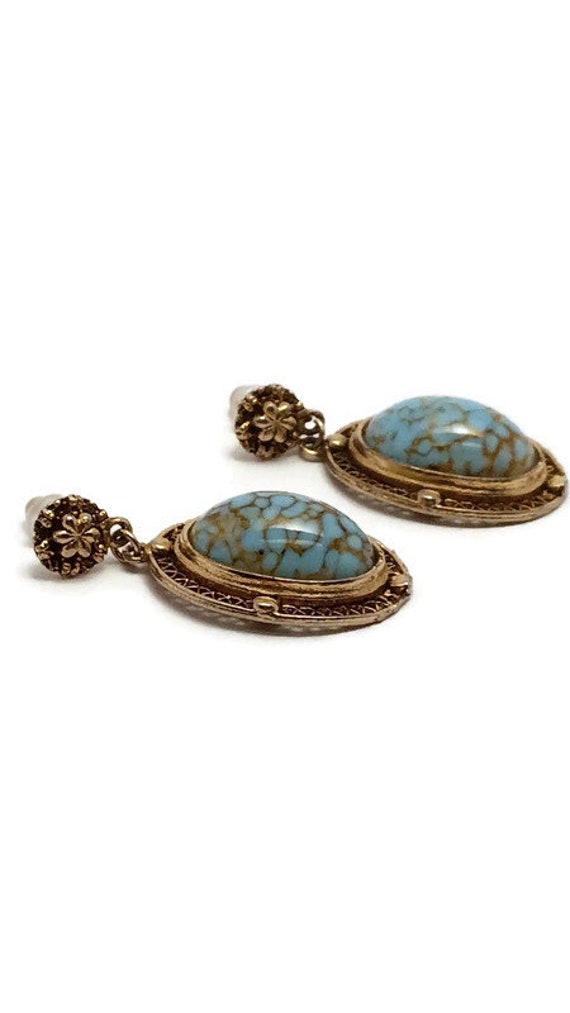 Vintage Jewelry Unique Turquoise Inspired Oval Gl… - image 5