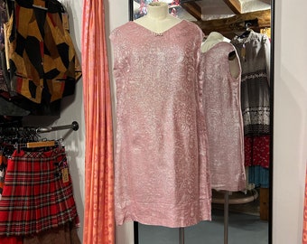 Vintage 60's pink sparkly shift dress UK 14