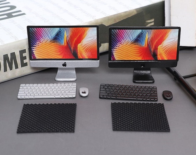 Dollhouse Miniature Modern MAC Desktop Computer With Keyboard and Mouse ...