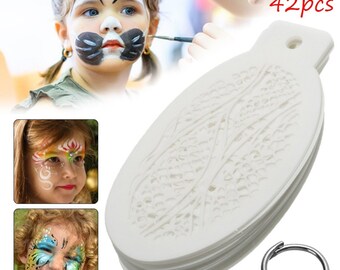 42pcs/set Face Painting Stencils Professional Body Art Angel Rainbow Dots Scale Leopard Plastic Makeup Tools White New Kids' crafts Painting