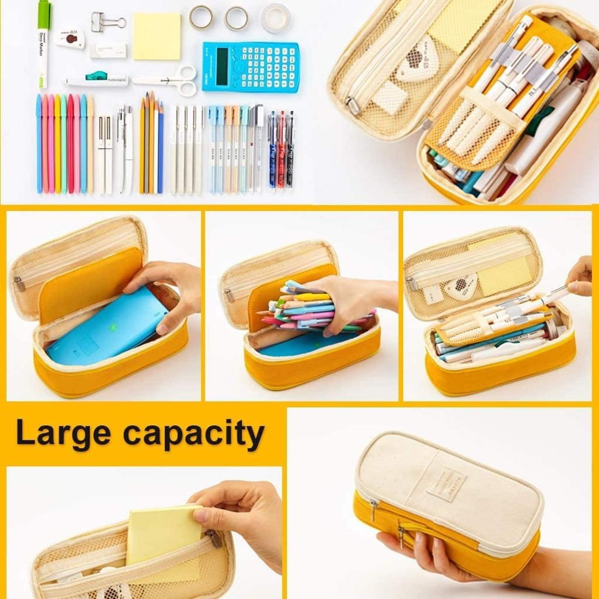 Angoo – sac à crayons multi-poches en toile, grande capacité, poignée,  pochette de rangement, organisateur pour papeterie voyage école A6492