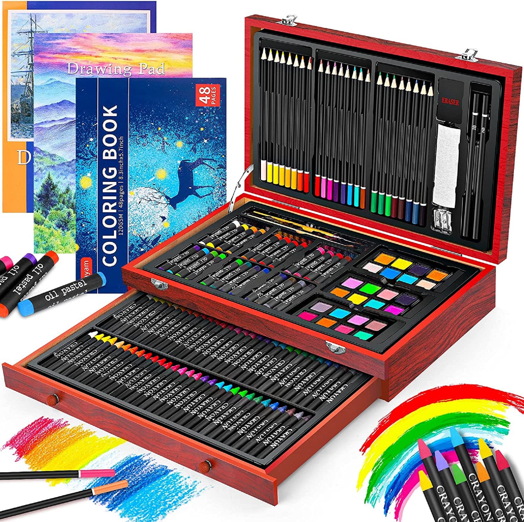 POPYOLA Art Supplies, 180 Piece Drawing Painting Art Kit with Clipboard and  Coloring Papers, Gifts Art Set Case with Oil Pastels, Crayons, Colored