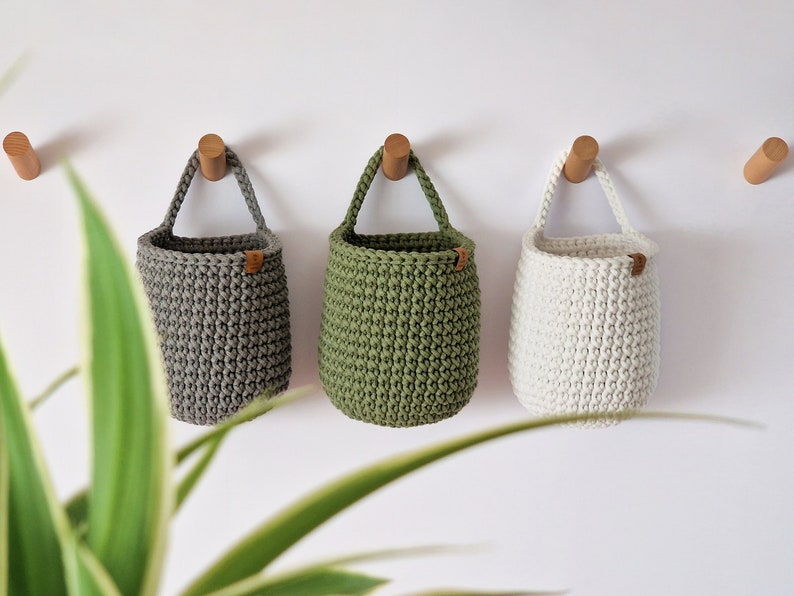 Crochet Hanging Baskets, Home Decoration, Bathroom Storage, Hanging Storage, Hallway Storage, Kitchen Storage, Housewarming Gift afbeelding 6