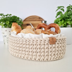 Crochet Bread Basket, Kitchen Storage Bin, Home Decoration, Table Decor, Bathroom Cosmetics Basket, Mother's Day Gift image 2